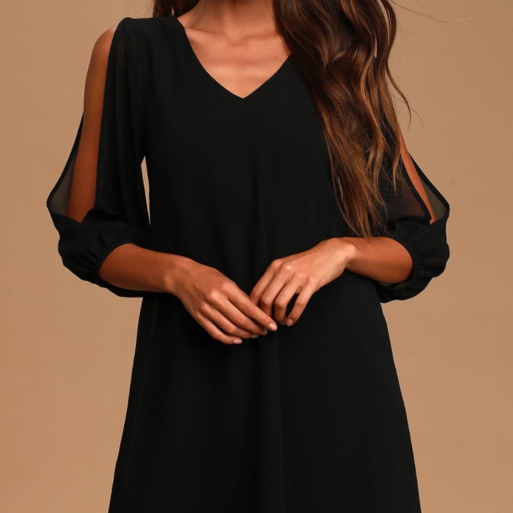 Lulu's Shifting Dears Black Long Sleeve Dress (XS)